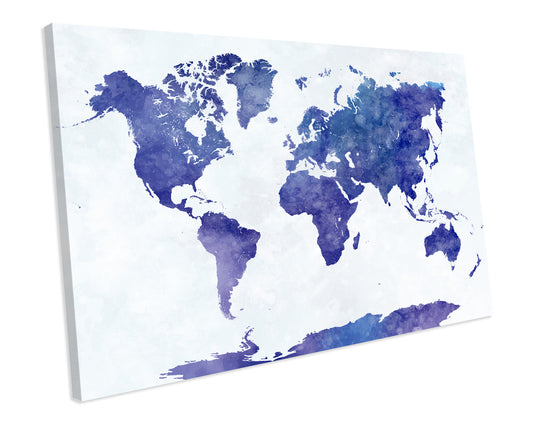 Map of The World Atlas Watercolour CANVAS WALL ART Box Framed Picture Print