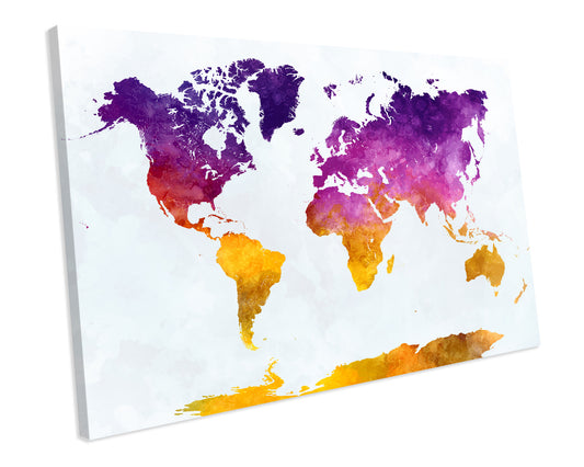 Map of The World Atlas Watercolour CANVAS WALL ART Box Framed Picture Print