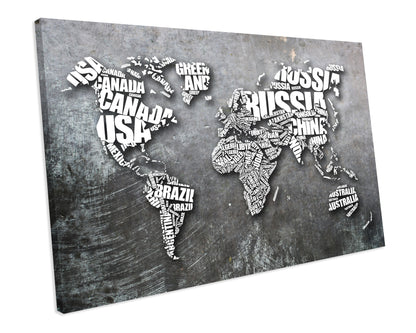 Typology World Map Atlas CANVAS WALL ART Box Framed Picture Print