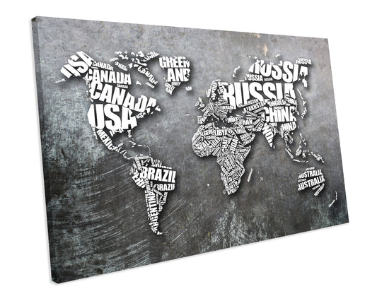 Typology World Map Atlas CANVAS WALL ART Box Framed Picture Print