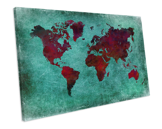World Map Atlas Grunge CANVAS WALL ART Box Framed Picture Print