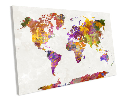 Map of The World Atlas Watercolour CANVAS WALL ART Box Framed Picture Print
