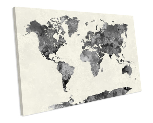Map of The World Atlas Watercolour CANVAS WALL ART Box Framed Picture Print