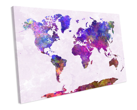 Map of The World Atlas Watercolour CANVAS WALL ART Box Framed Picture Print