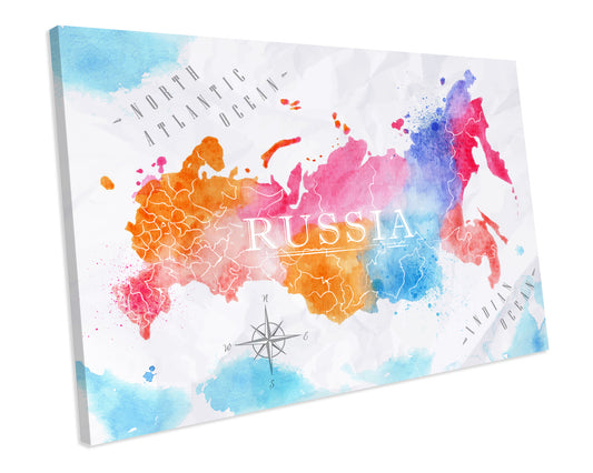 Russia Continent Map of The World Atlas Watercolour CANVAS WALL ART Box Framed Picture Print
