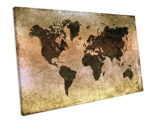 World Map Atlas Grunge CANVAS WALL ART Box Framed Picture Print