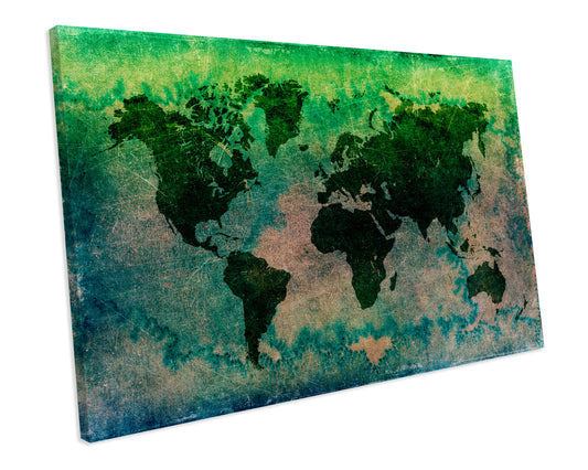 World Map Atlas Grunge CANVAS WALL ART Box Framed Picture Print