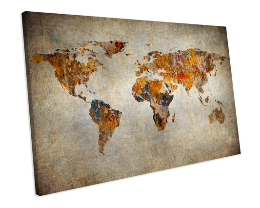 World Map Atlas Grunge CANVAS WALL ART Box Framed Picture Print