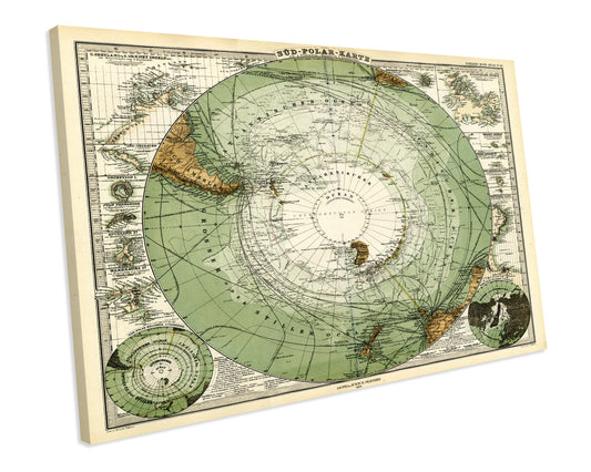 Vintage Antique Stieler Map of Antarctica South Pole CANVAS WALL ART Box Framed Picture Print
