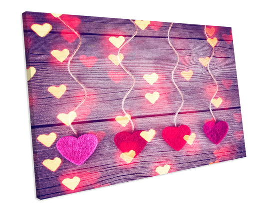 Love Heart Petals Bedroom CANVAS WALL ART Box Framed Picture Print
