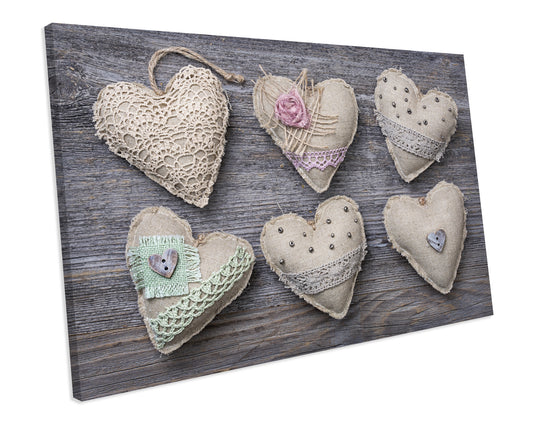 Love Hearts Shabby Chic Bedroom CANVAS WALL ART Box Framed Picture Print