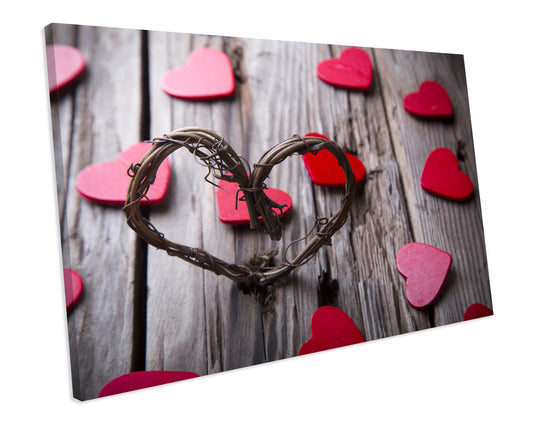 Love Hearts Shabby Chic Bedroom CANVAS WALL ART Box Framed Picture Print