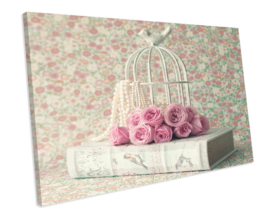 Shabby Chic Floral Bedroom CANVAS WALL ART Box Framed Picture Print
