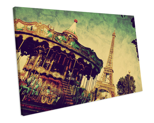 Shabby Chic Carousel Paris Canvas Print Framed Wall Art