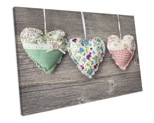 Love Hearts Shabby Chic CANVAS PRINT Framed Wall Art