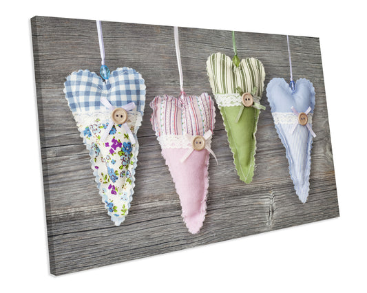 Love Hearts Shabby Chic CANVAS PRINT Framed Wall Art