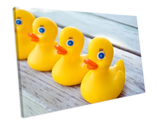 Rubber Ducks On Wood Bathroom CANVAS WALL ART Box Framed Picture