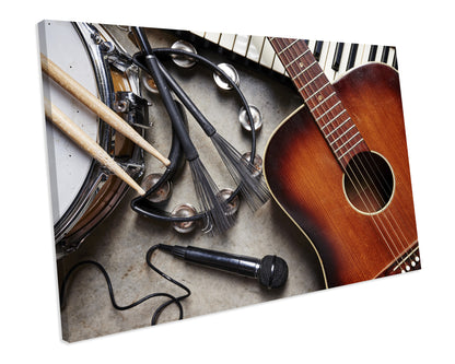 Musical Instruments Guitar Drum Keyboard Tambourine Rock Jazz Music CANVAS WALL ART Box Framed Picture Print