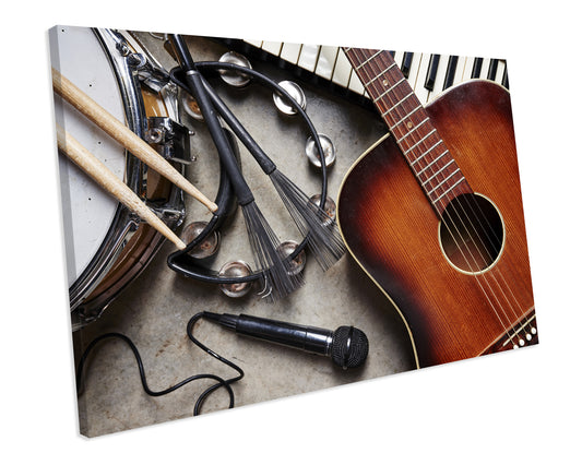 Musical Instruments Guitar Drum Keyboard Tambourine Rock Jazz Music CANVAS WALL ART Box Framed Picture Print