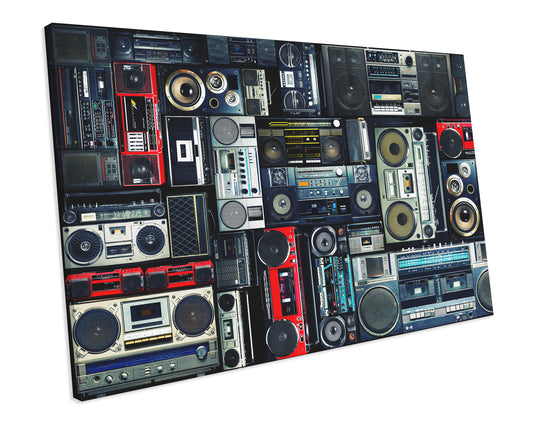Boombox 80s Radio Vintage Retro Music CANVAS WALL ART Box Framed Picture Print