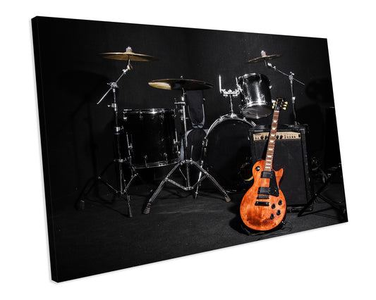 Set Of Musical Instruments Guitar Drum Rock Jazz Music CANVAS WALL ART Box Framed Picture
