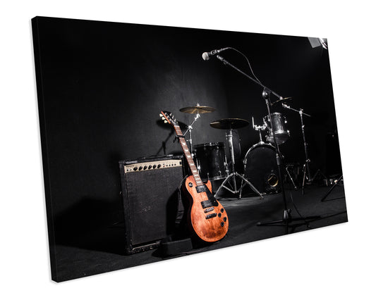 Set Of Musical Instruments Guitar Drum Rock Jazz Music CANVAS WALL ART Box Framed Picture