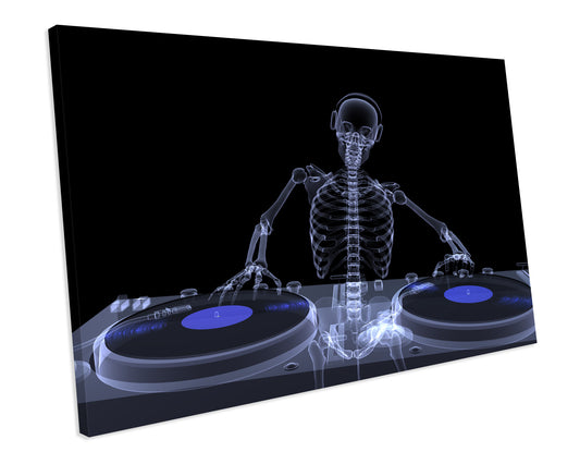 Dj Skeleton Neon Style CANVAS WALL ART Box Framed Picture