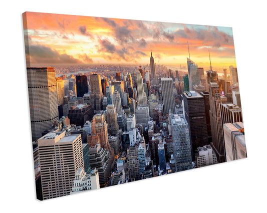 New York City Sunset CANVAS WALL ART Box Framed Picture Printolourful