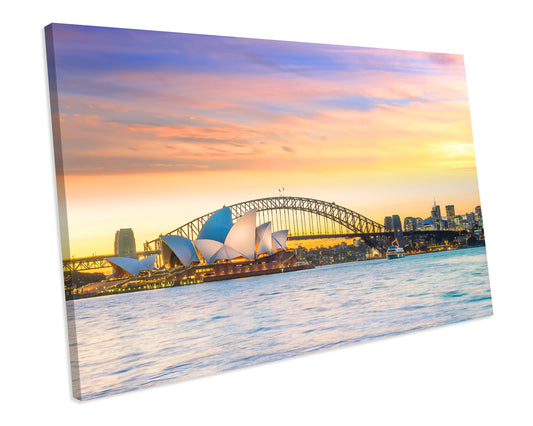 Sydney City Australia Sunset CANVAS WALL ART Box Framed Picture Printolourful
