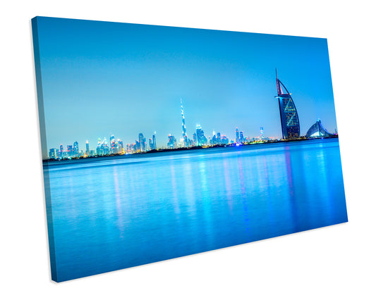 Dubai City Skyline Blue CANVAS WALL ART Box Framed Picture Printolourful