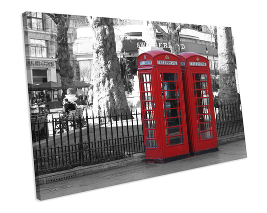 Red London Telephone Box Cityscape CANVAS WALL ART Box Framed Picture Printolourful