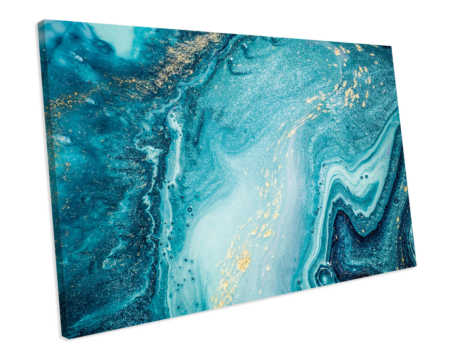 Blue Gold Glitter Marble Abstract Artwork CANVAS WALL ART Box Framed Picture Printolourful