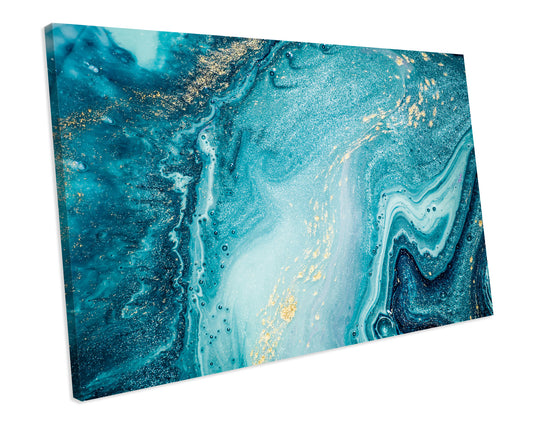 Blue Gold Glitter Marble Abstract Artwork CANVAS WALL ART Box Framed Picture Printolourful