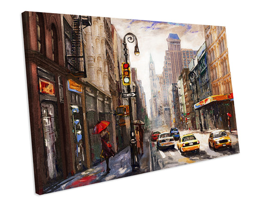 New York Yellow Taxi Painting Abstract Artwork CANVAS WALL ART Box Framed Picture Print