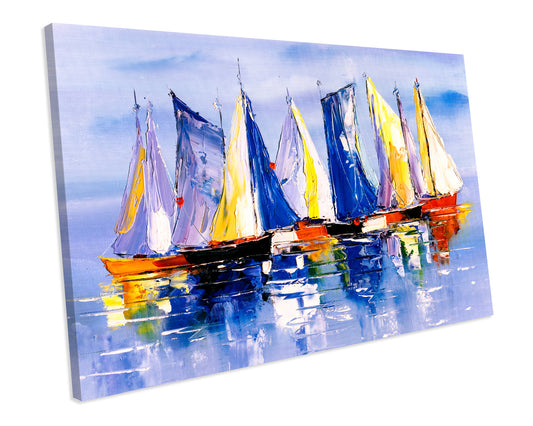 Sailing Boats Painting Abstract Artwork CANVAS WALL ART Box Framed Picture Printolourful