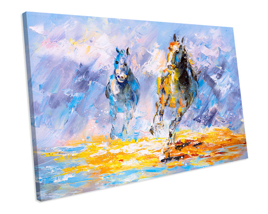 Horses Galloping Painting Abstract Artwork CANVAS WALL ART Box Framed Picture Printolourful