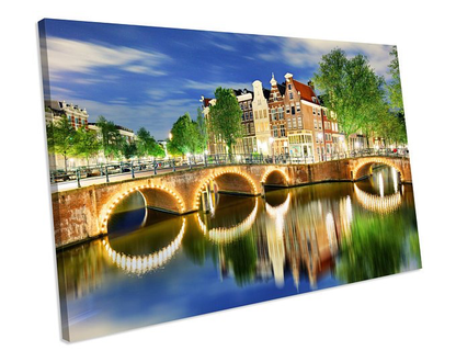 Amsterdam Canal Sunset Netherlands CANVAS ART PRINT Box Framed Picture