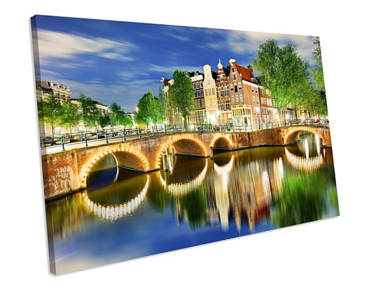 Amsterdam Canal Sunset Netherlands CANVAS ART PRINT Box Framed Picture